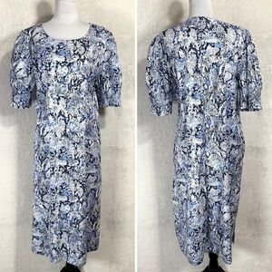 Chico's Animal Print‎ Midi Dress 3 Size XL 16 18 Smocked Puff Sleeves Pockets